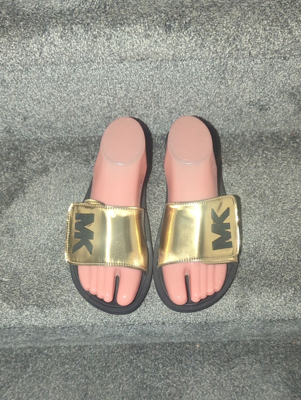 MICHAEL KORS Gold and Black Logo Slide Sandals